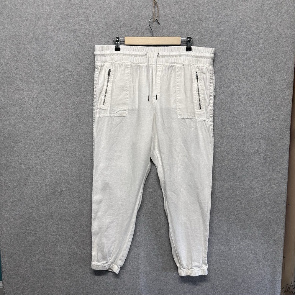 Athleta Cabo Tide 100% Linen Jogger Pants White Womens Size 16 Drawstring Pullon - Picture 5 of 16